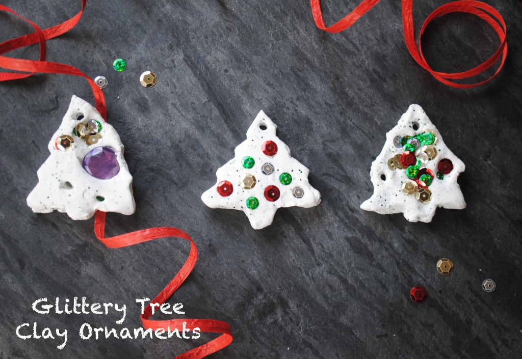 glittery tree clay ornaments