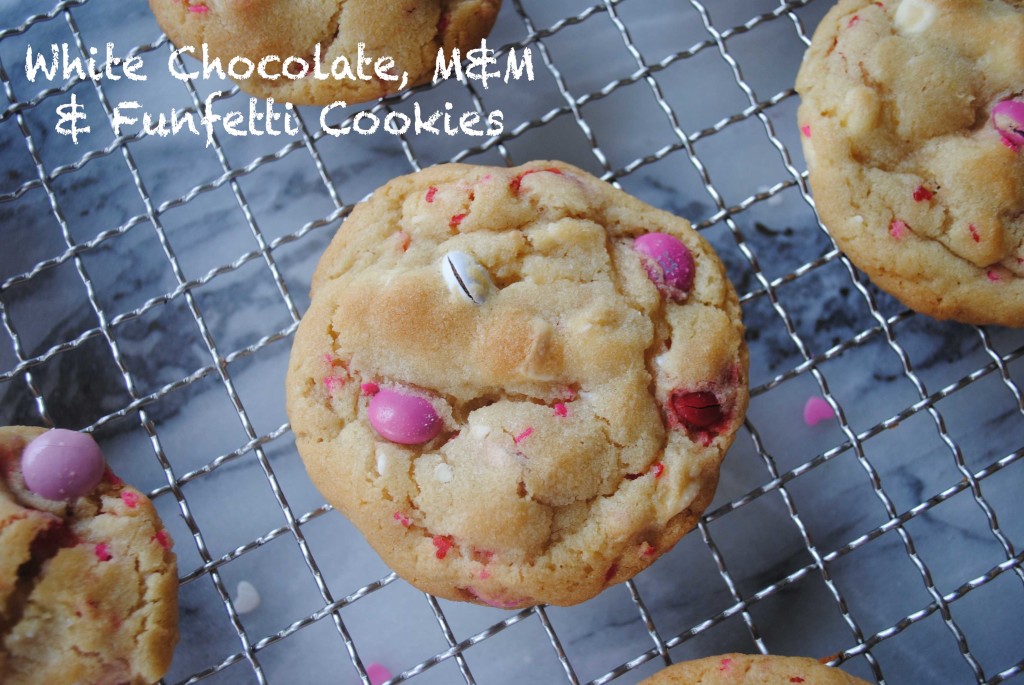 white chocolate m&m funfetti cookies