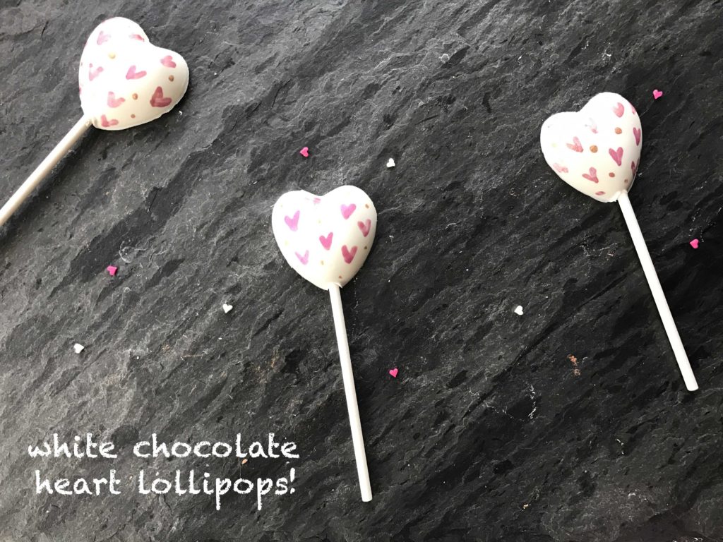 white chocolate heart lollipops