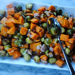 Roasted Brussel Sprouts, Sweet Potatoes and Bacon